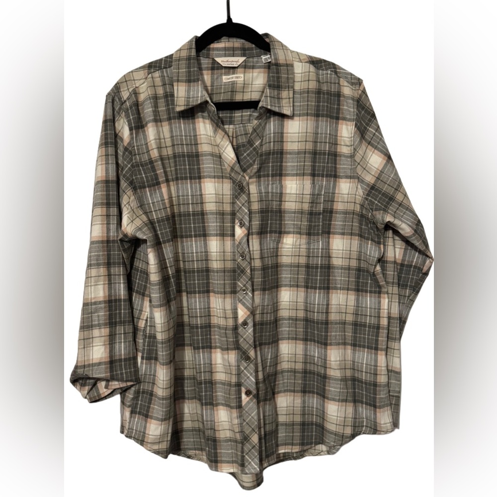 Weatherproof Vintage Plaid flannel in green and Tan